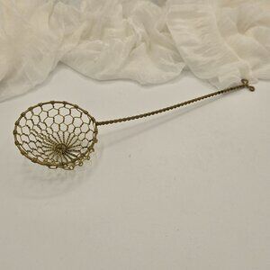 Vintage Small Brass Wire Spider Skimmer, Handmade Woven Kitchen Strainer